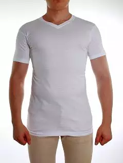 Однотонная белая мужская футболка из высококачественного хлопка с V-образным вырезом горловины Sis A2003 белый распродажа